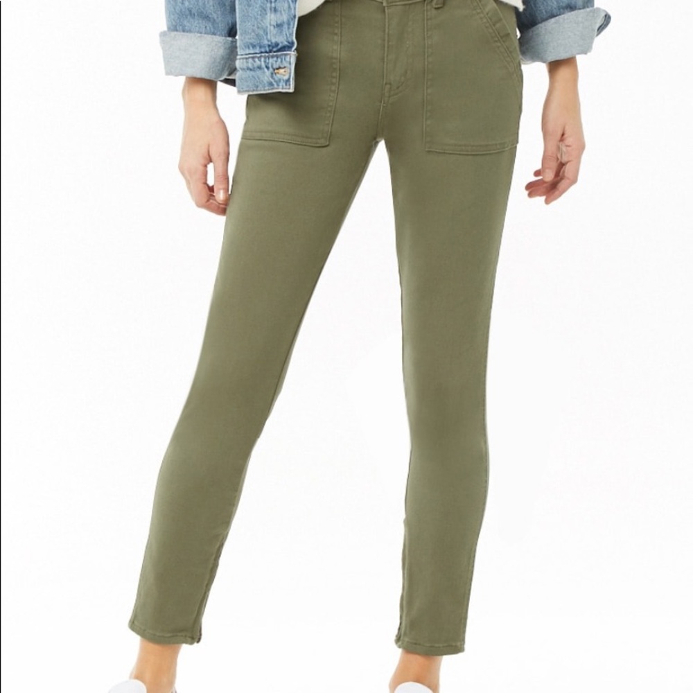 Twill zip ankle pants
